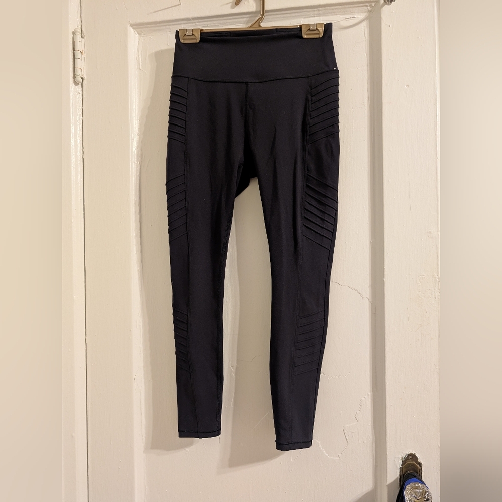 Black spyder High-Waisted Leggings with Moto Detail-small